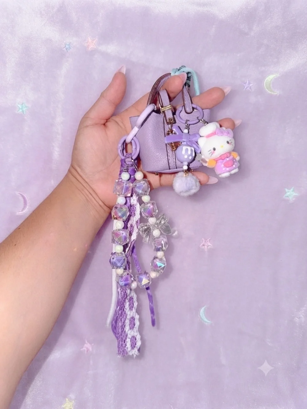 Hello Kitty Purple Plush Charm Bag Accessory with Beads